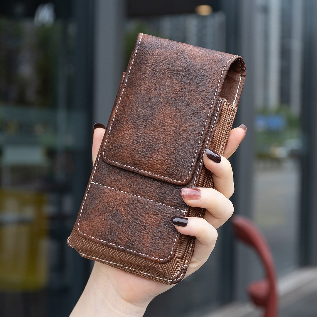 Belt Phone Holder with Magnetic Closure – Sturdy Smartphone Holster with Clip, Belt Loop &amp; Card Slot