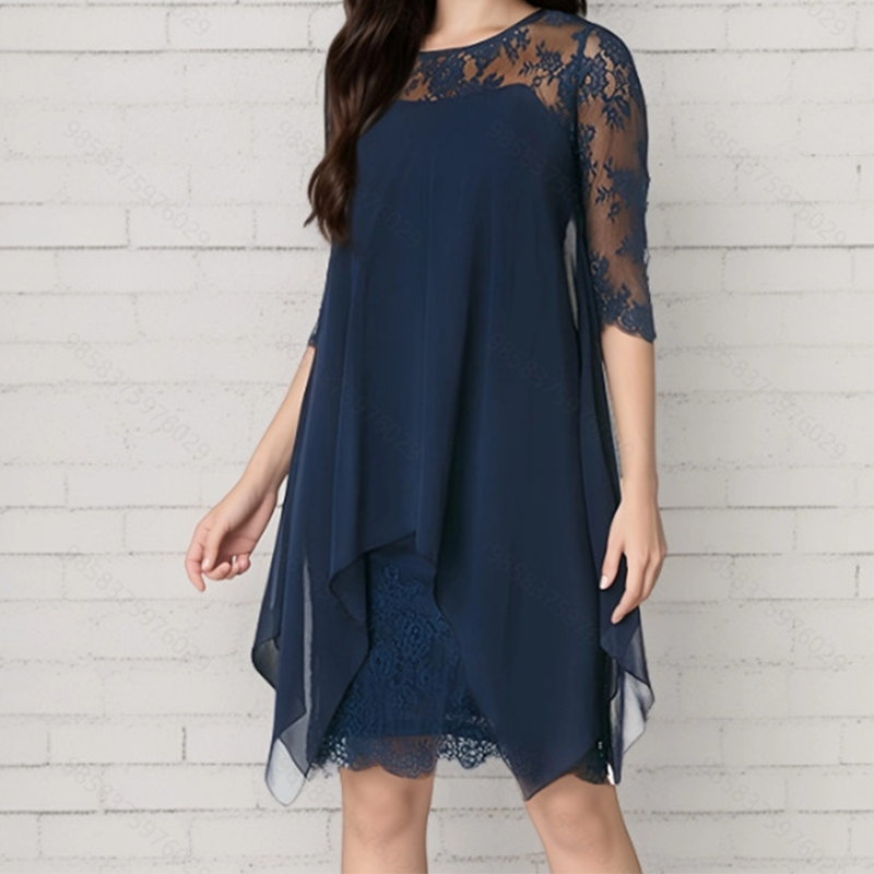 📢📢40% OFF !! ⏰Women's Elegant High-Low Hem Lace Overlay Dress🌺