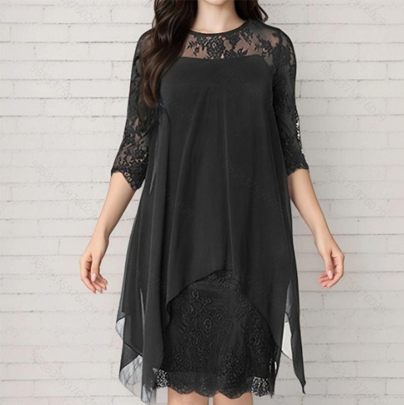 📢📢40% OFF !! ⏰Women's Elegant High-Low Hem Lace Overlay Dress🌺