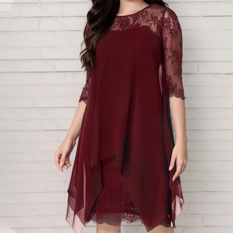 📢📢40% OFF !! ⏰Women's Elegant High-Low Hem Lace Overlay Dress🌺