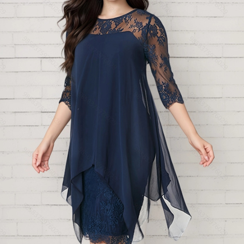 📢📢40% OFF !! ⏰Women's Elegant High-Low Hem Lace Overlay Dress🌺