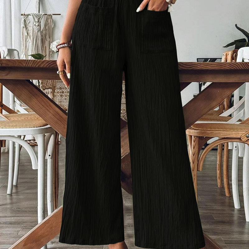 👖 50% OFF NOW!🌿 Women's Casual Solid-Color Loose-Fitting Pants – High-Waisted Wide Leg &amp; Crinkle Texture – Comfy Lounge Trousers ✨