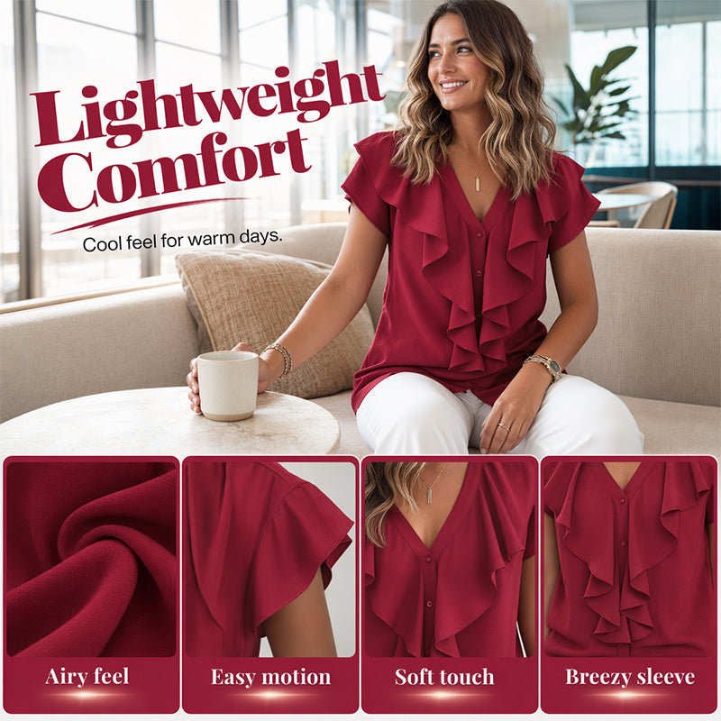 🔥New Arrivals &amp; Best Sellers-Elegant Ruffle V-Neck Blouse