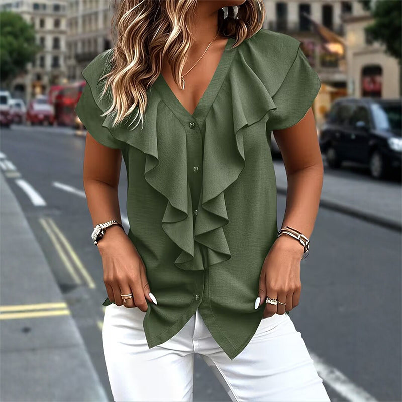🔥New Arrivals &amp; Best Sellers-Elegant Ruffle V-Neck Blouse