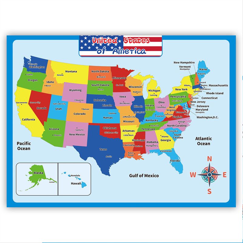 ⏳Limited-time 50% off⏰Geography Learning Poster Wall Map for Kids🗺️