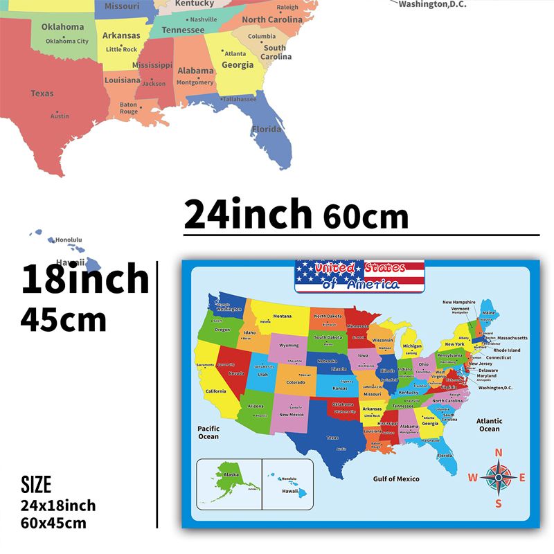 ⏳Limited-time 50% off⏰Geography Learning Poster Wall Map for Kids🗺️