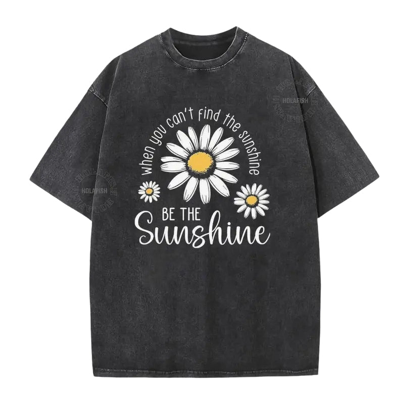 Unisex Vintage Washed Daisy Print Loose Fit T-Shirt