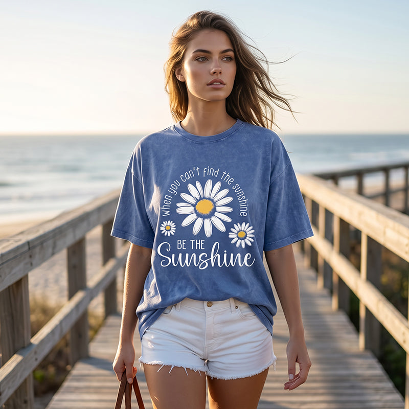 Unisex Vintage Washed Daisy Print Loose Fit T-Shirt