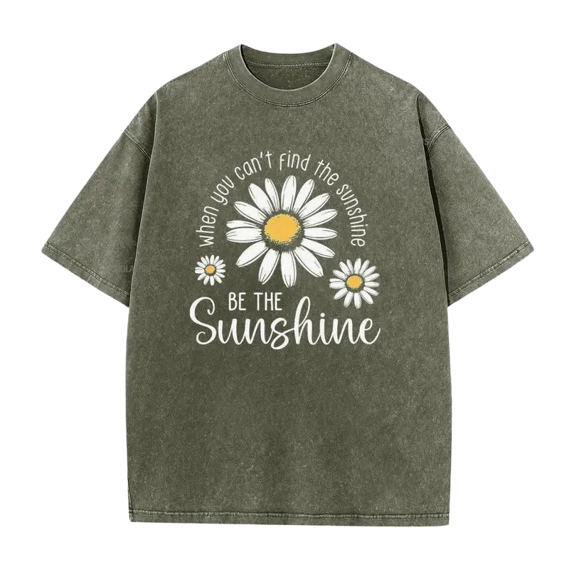 Unisex Vintage Washed Daisy Print Loose Fit T-Shirt