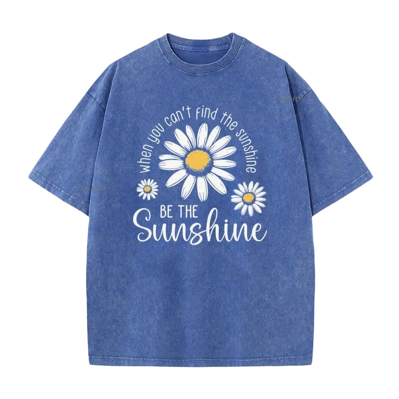 Unisex Vintage Washed Daisy Print Loose Fit T-Shirt