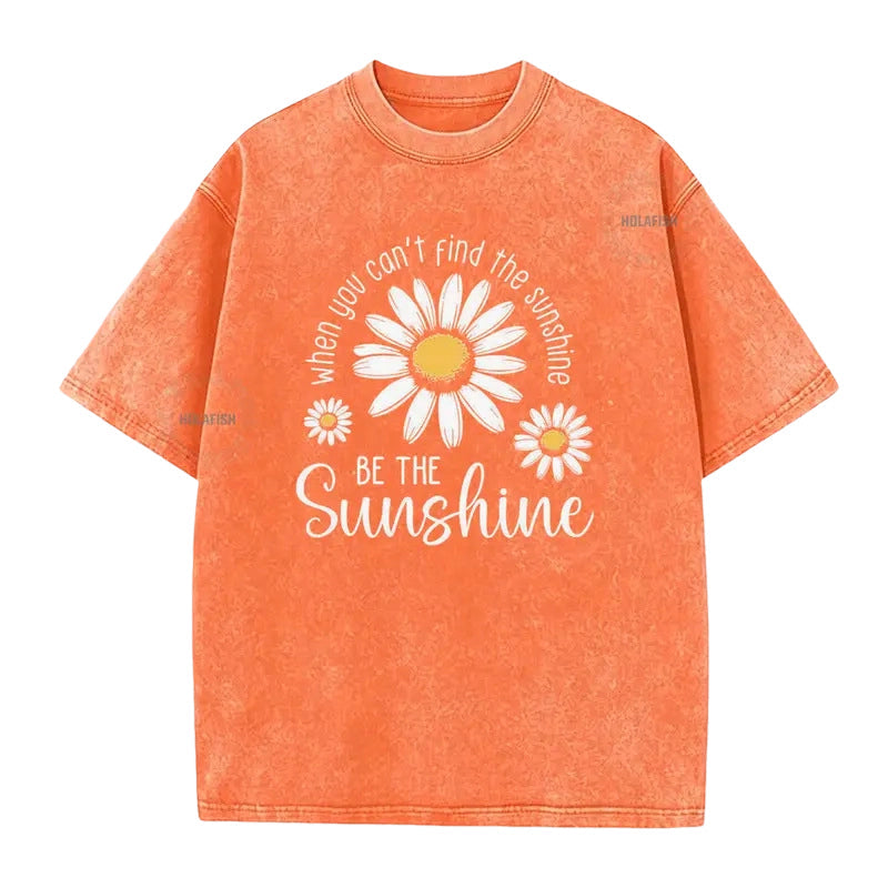 Unisex Vintage Washed Daisy Print Loose Fit T-Shirt