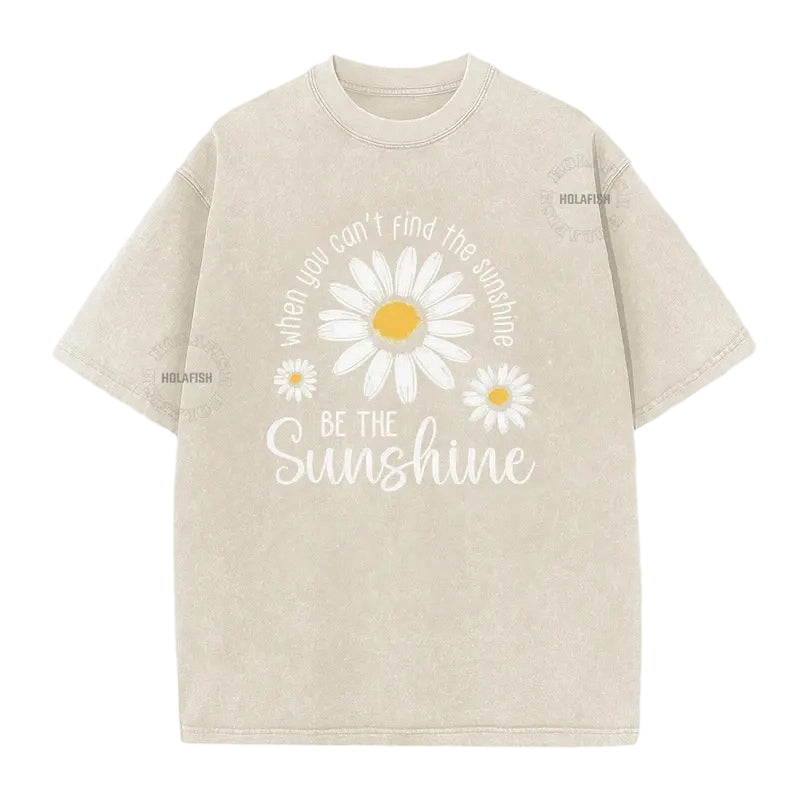 Unisex Vintage Washed Daisy Print Loose Fit T-Shirt