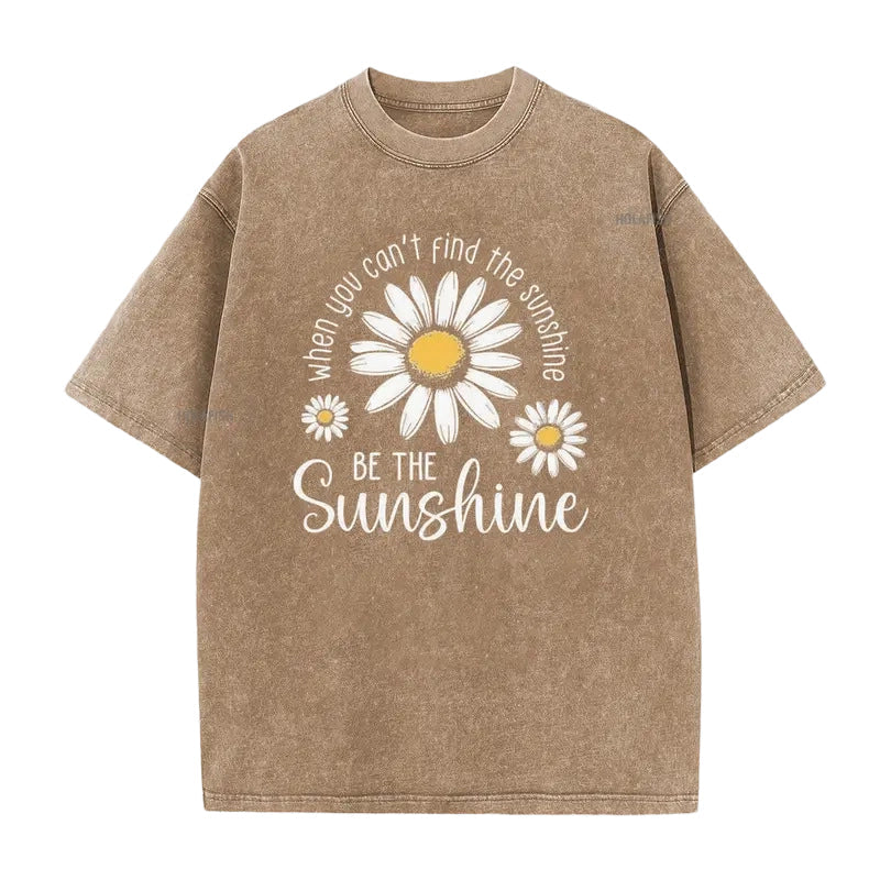 Unisex Vintage Washed Daisy Print Loose Fit T-Shirt