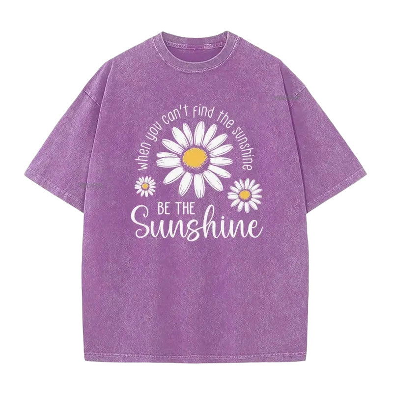 Unisex Vintage Washed Daisy Print Loose Fit T-Shirt