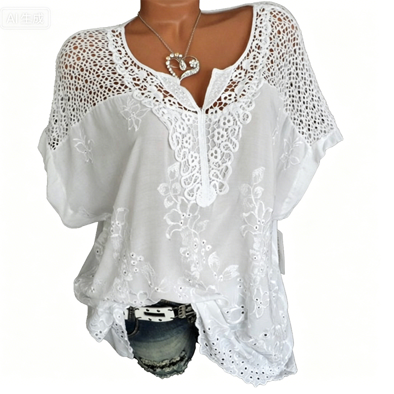 Women’s Elegant Lace Embroidered V-Neck Top