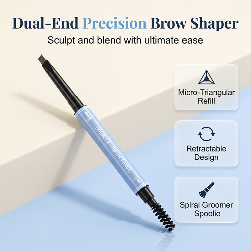 💥Amazing discount！👱‍♀️One-stroke design, reveal your natural beauty！Double-Ended Waterproof Angled Eyebrow Pencil