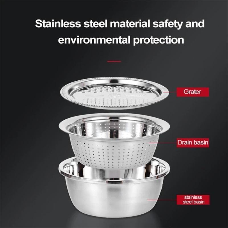 📢📢50% OFF !! ⏰🥬 Slice, Grate &amp; Julienne in Minutes! Multi-Function Stainless Steel Vegetable Prep Bowl for Easy Cooking