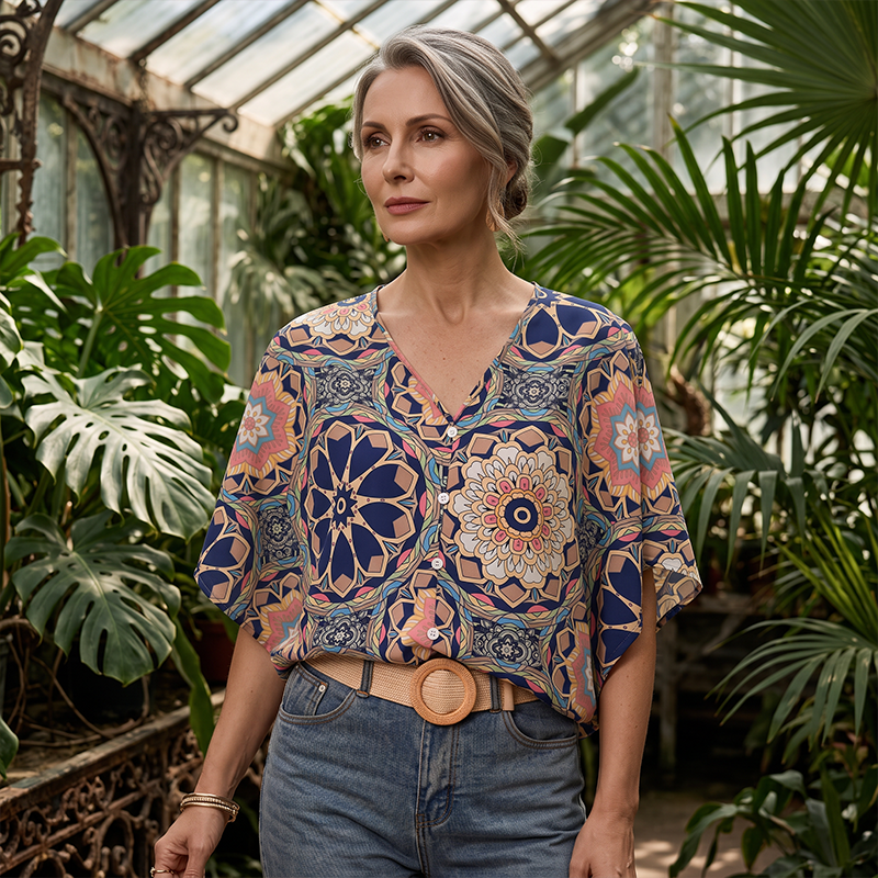 🔥Last Day Special Sale 60% OFF!!💝Women's V-Neck Bohemian Print Blouse Summer Loose Fit Shirt