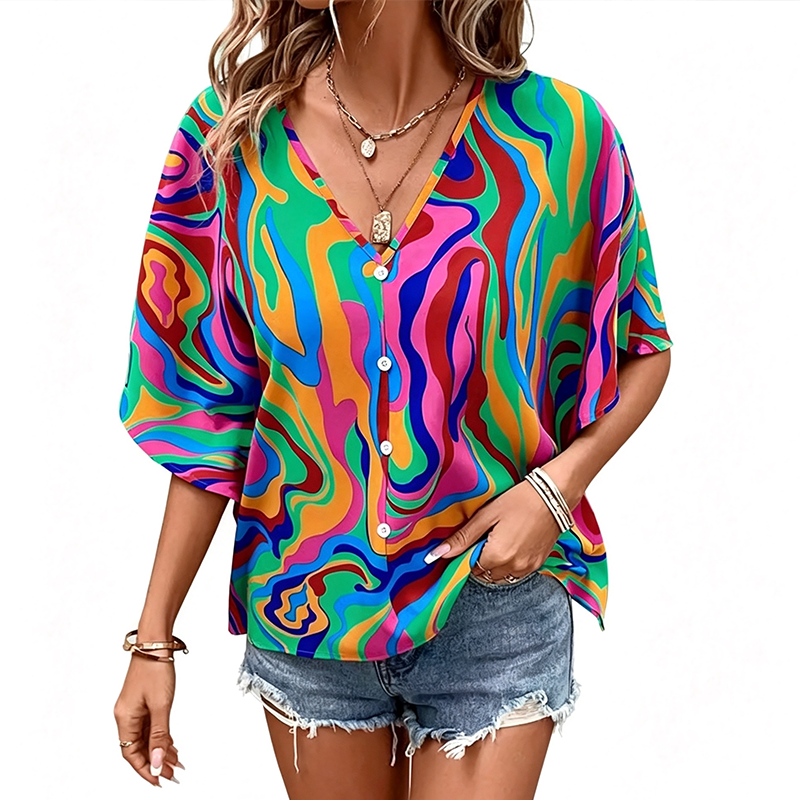 🔥Last Day Special Sale 60% OFF!!💝Women's V-Neck Bohemian Print Blouse Summer Loose Fit Shirt